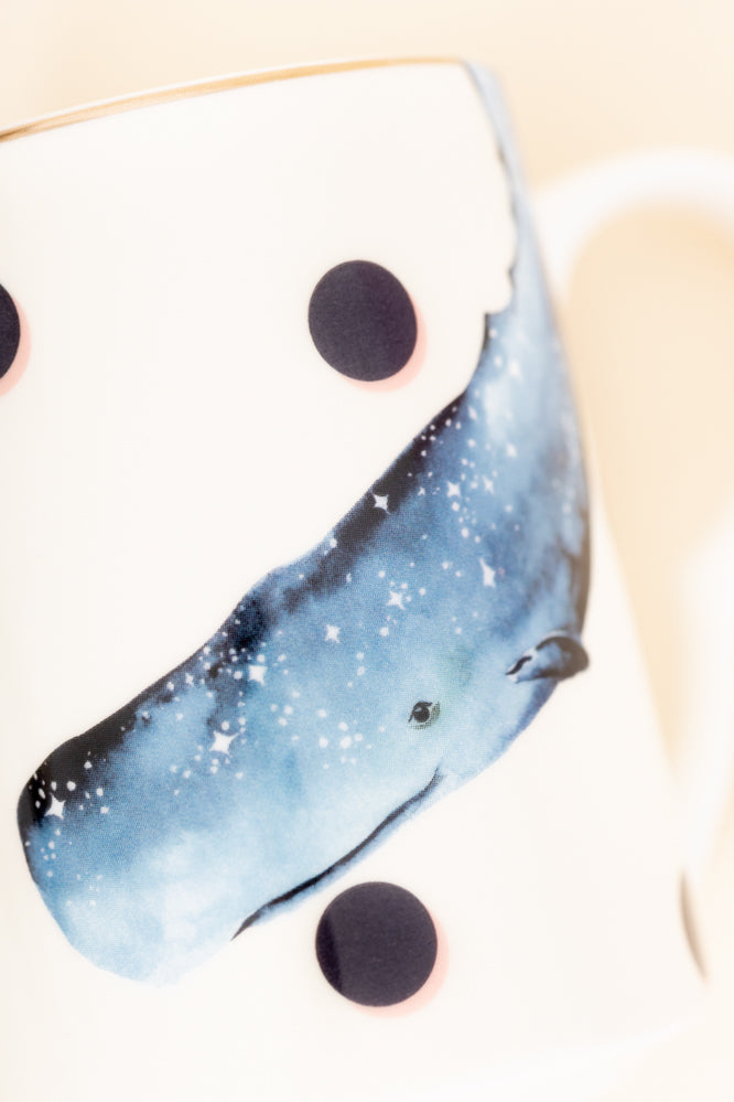 White Ceramic Whale Shaped Coffee Mug with Handle and Smiling Whale De –  MyGift