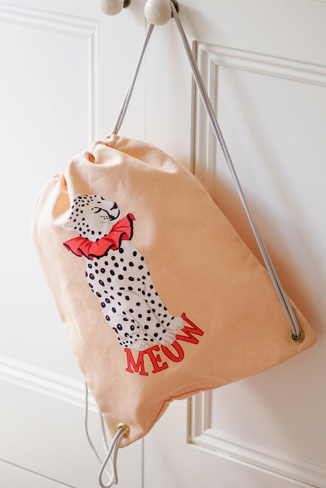 Yvonne Ellen Mini Kid's Cheetah Drawstring Bag, Peach