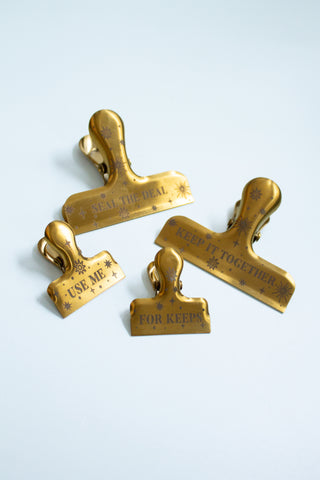Gold Finished Engraved Bag Clips