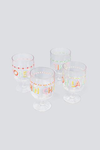 Yvonne Ellen Slogan Plastic Wine Glasses (Set of 4)