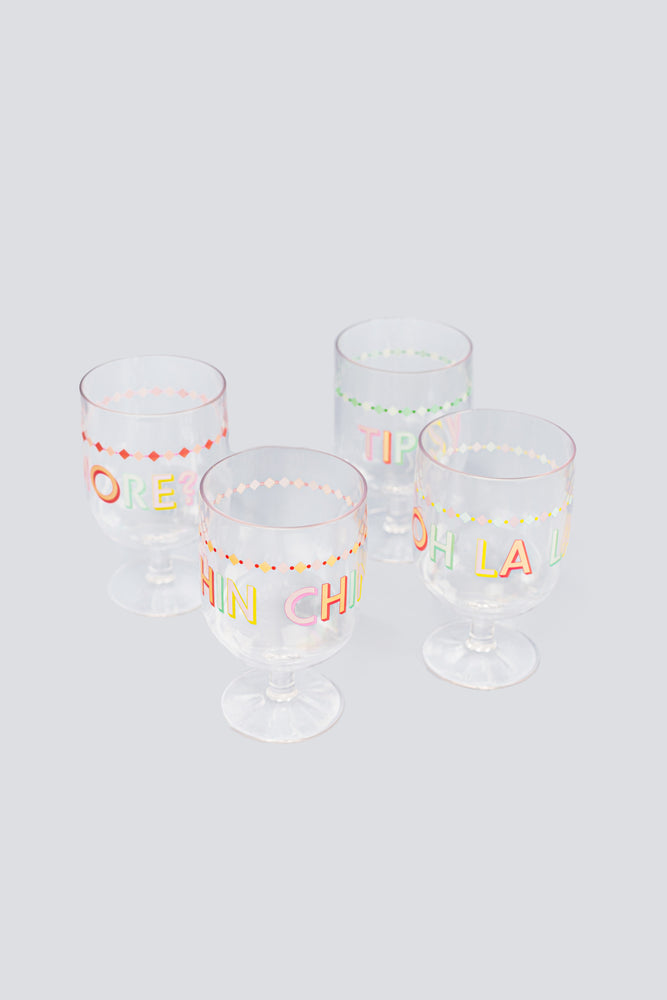 Yvonne Ellen Slogan Plastic Wine Glasses (Set of 4)