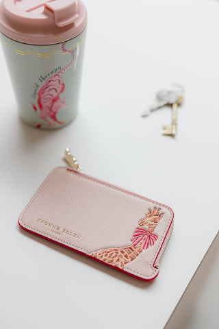 Vintage Pink Giraffe Zippered Card Purse