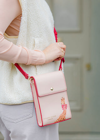 Vintage Pink Giraffe Crossbody Pouch