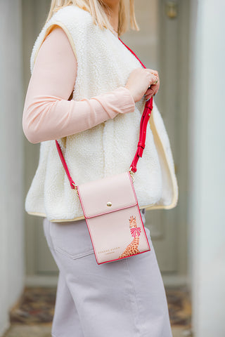 Vintage Pink Giraffe Crossbody Pouch