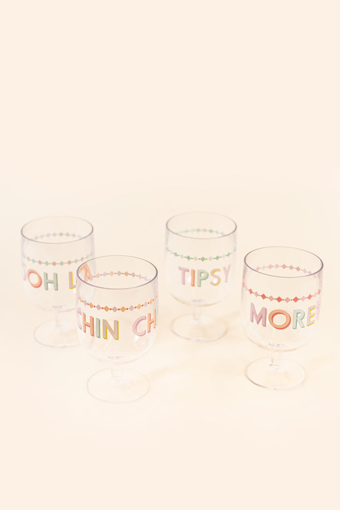 Yvonne Ellen Slogan Plastic Wine Glasses (Set of 4)
