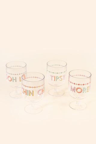 Yvonne Ellen Slogan Plastic Wine Glasses (Set of 4)