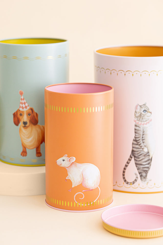 
                
                    Load image into Gallery viewer, Yvonne Ellen Pussy/Sausage/Mousey Tall Cylinder Storage Tins (Set of 3)
                
            