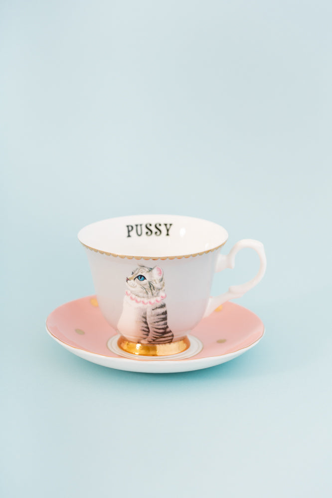 Yvonne Ellen Cup & Saucer Perfect Pair Pussy & Doggie