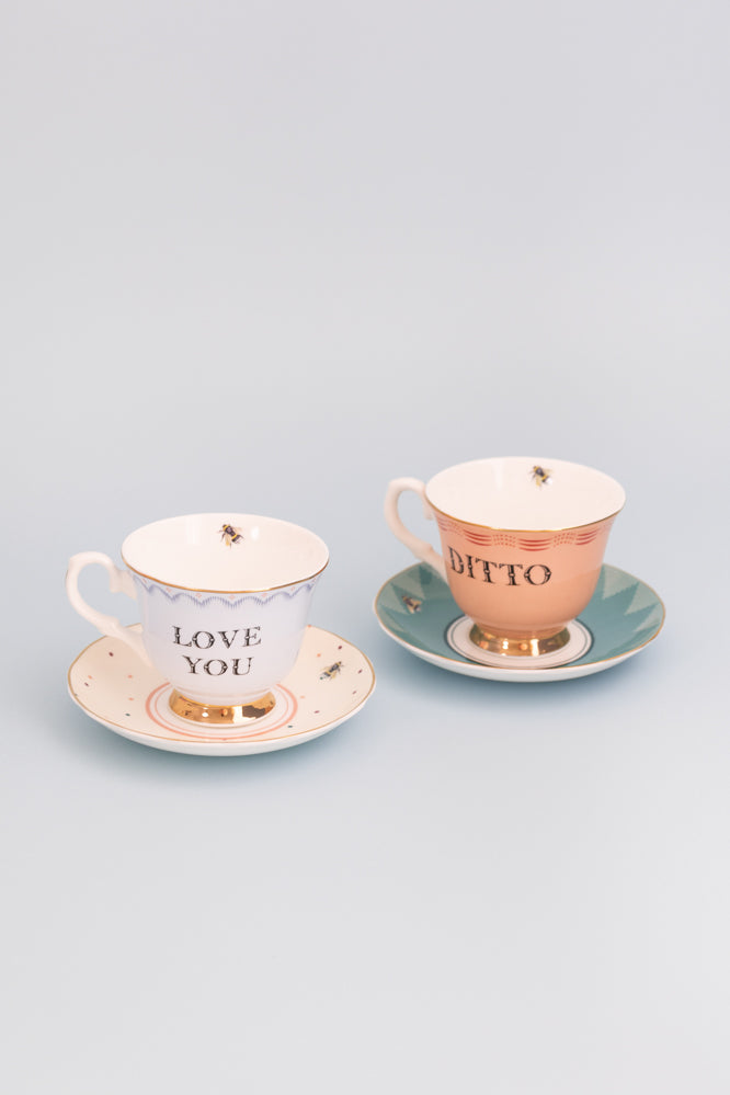 Yvonne Ellen Love You And Ditto Tea Cup And Saucers Set