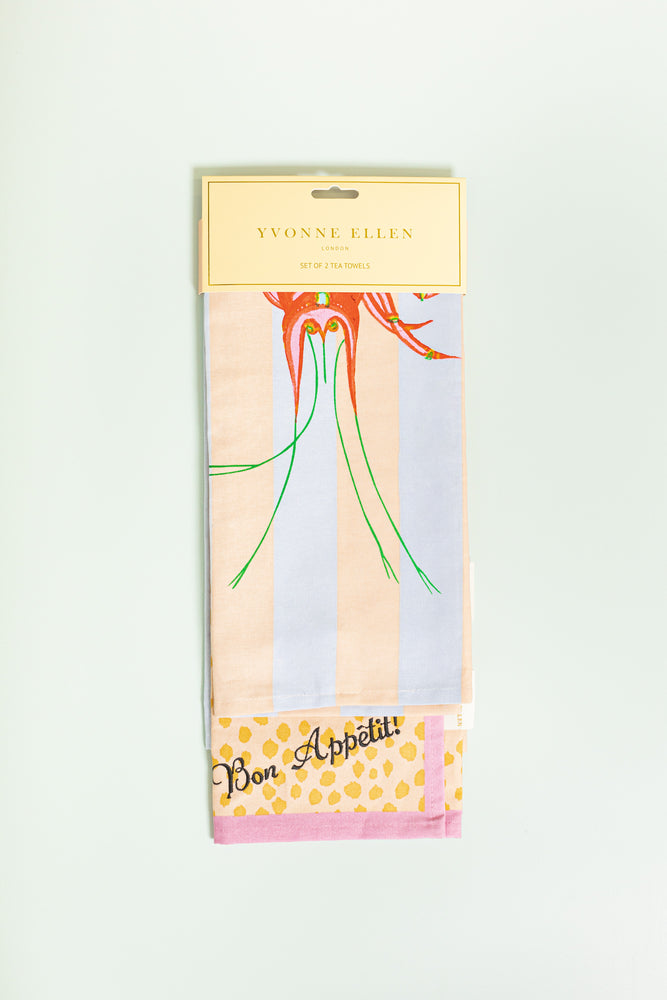 Yvonne Ellen Lobster/Bon Appetit Tea Towels (Set of 2)